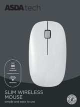 ASDA Tech Slim Wireless Mouse White Computer Mouse