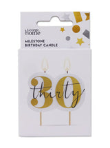 George Home Number 30 Birthday Candle White Gold 70mm
