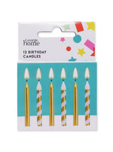 George Home Gold Candles 12 Pack Diagonal Stripe and Plain Cake Candles 62x6mm