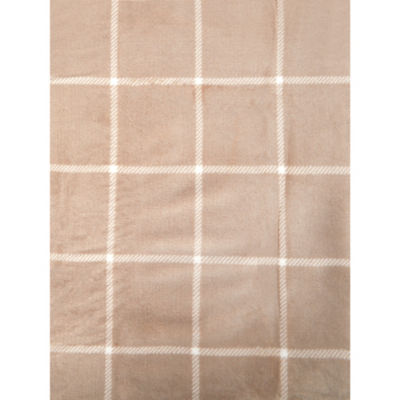 George Home Natural Check Sherpa Throw 150 x 120 cm, UK version