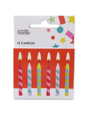George Home Birthday Candles Assorted Colours Stick Candles Pack of 12