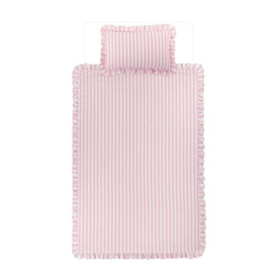 George Home toddler duvet set with pink and white stripe reversible frill, 200 x 135cm, UK version