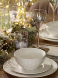 12 Piece White Mode Embossed Dinner Set