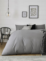 Grey Mid Cotton Rich Plain Duvet Cover and Pillowcase Set