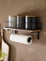 Bronx Black Shelf and Kitchen Roll Holder Wall Mounted Storage Unit 40x14x16cm