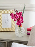 Pink artificial orchid in faceted glass vase 25cm height, imported from the UK