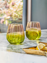 Rockett St George Green/Blush Pink Deco Flower Tumbler Glasses Set of 2