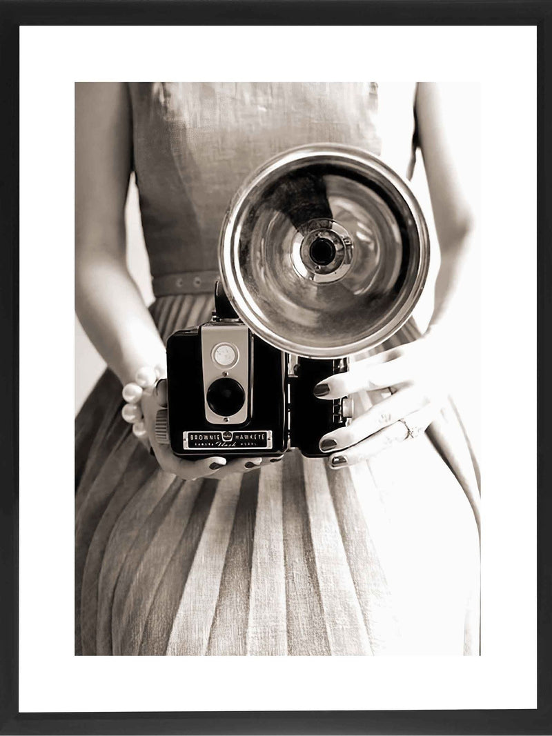 Brookpace Camera Girl black and white print in glass frame 86x66cm - British product