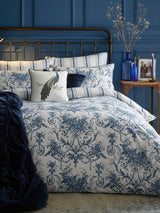 Laura Ashley Blue Midnight Reversible 100% Cotton Sateen 200 Thread Count Tuileries Duvet Cover and Pillowcase Set