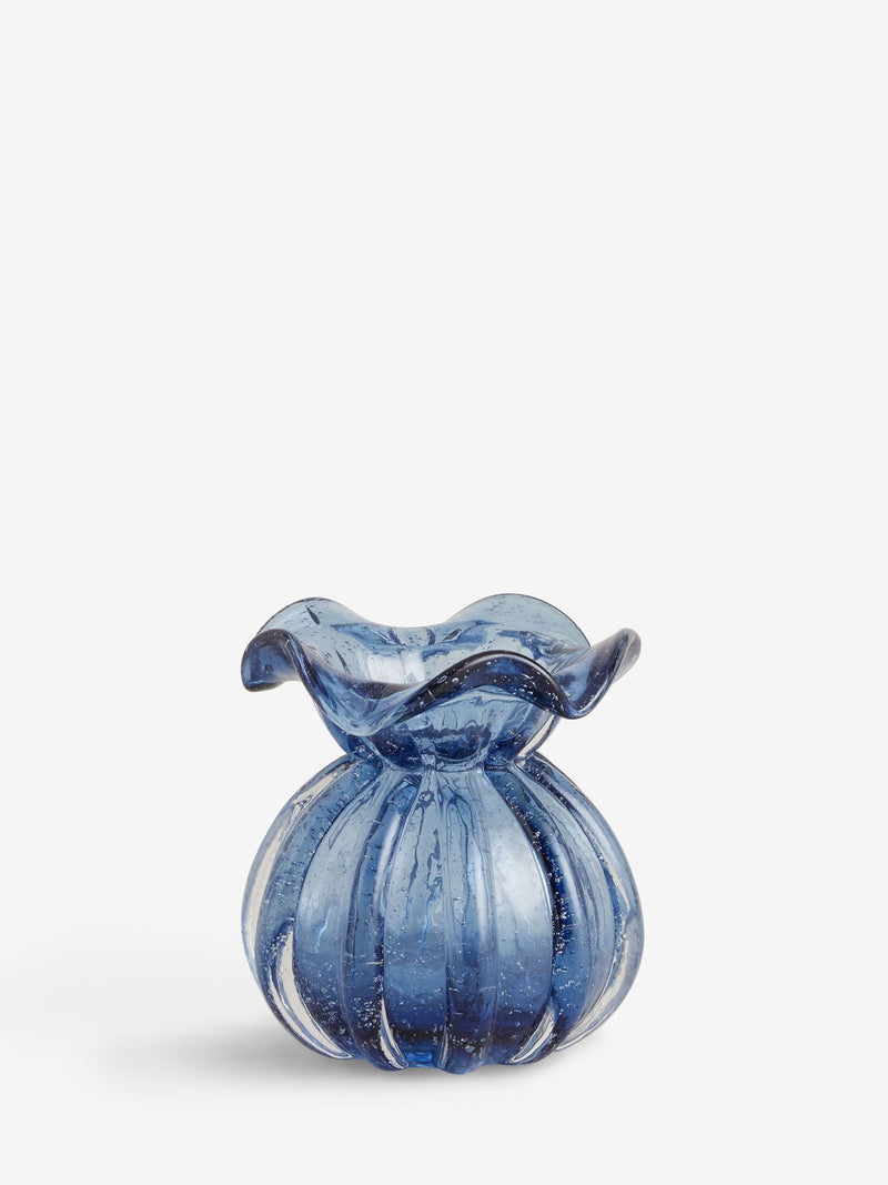 Blue fluted mini ceramic flower vase - British product