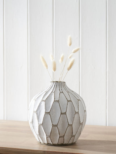 Pacific White Gaudi Stoneware Geometric Vase 20cm