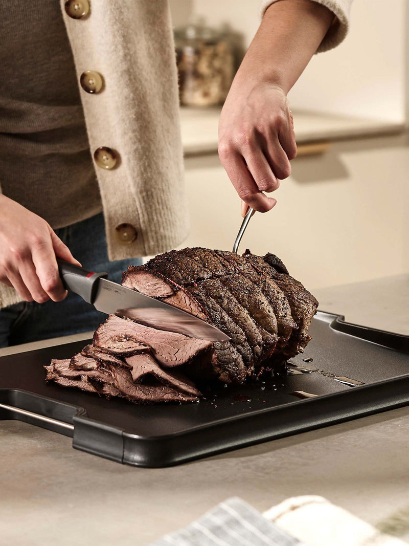 Joseph Joseph Black Cut&Carve Plus multi-function large chopping board, UK version