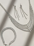 3-Piece Hematite Crystal Stretch Bracelet Set with Silver Plating