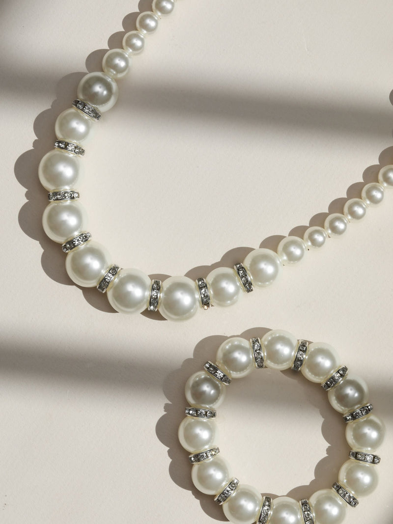 Mood Black Crystal Cream Pearl Beaded Necklace