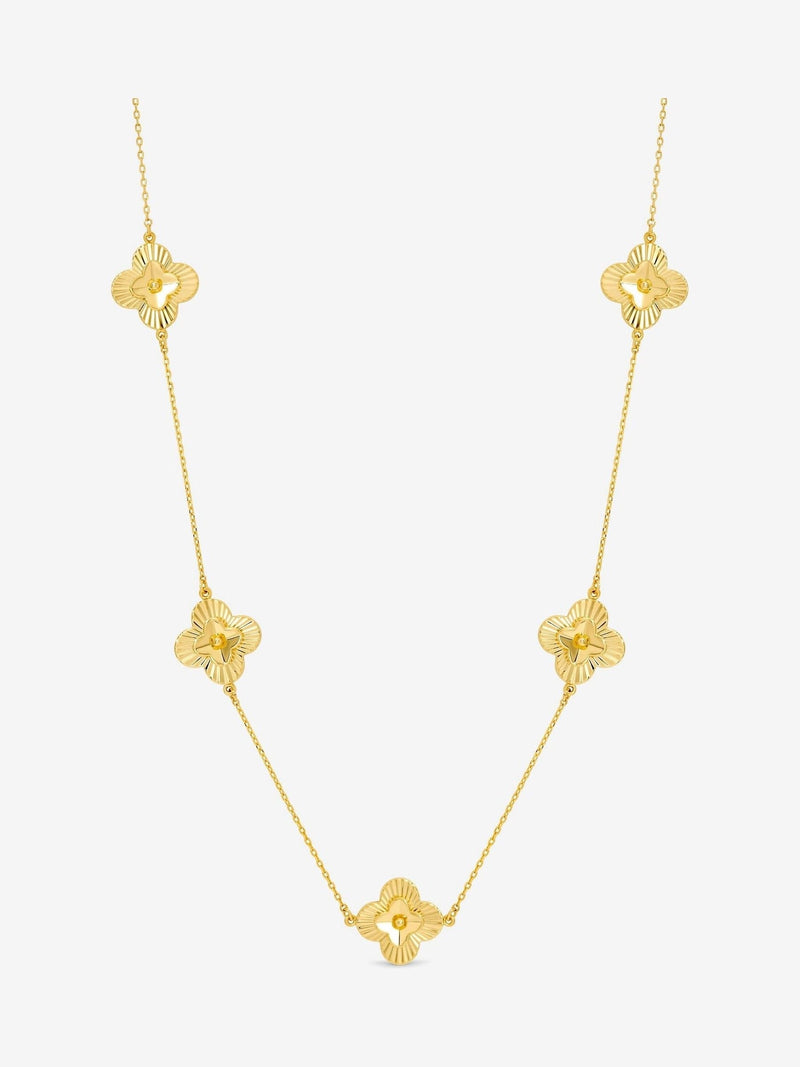 Inicio Gold Tone Diamond Cut Clover Station Necklace