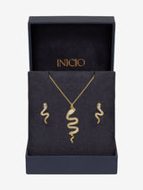 Inicio Gold Cubic Zirconia Snake Earrings and Necklace Gift Box Set