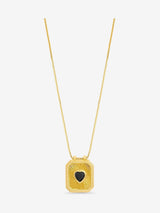 Inicio Gold Plated 14K Jet and Heart Charm Necklace 20in Chain