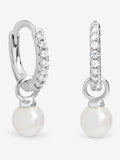 Sterling Silver Cubic Zirconia Pave Pearl Hoop Earrings 18mm