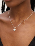 Sterling Silver Heart Pendant Necklace with Cubic Zirconia Pave and Lobster Clasp