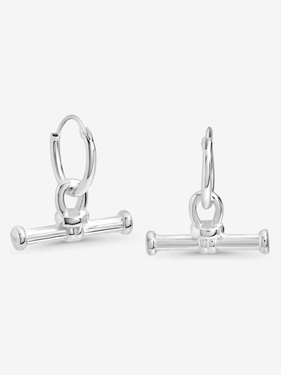 Simply Silver 925 Sterling Silver Polished Textured T Bar Hoop Earrings 15mm x 12mm