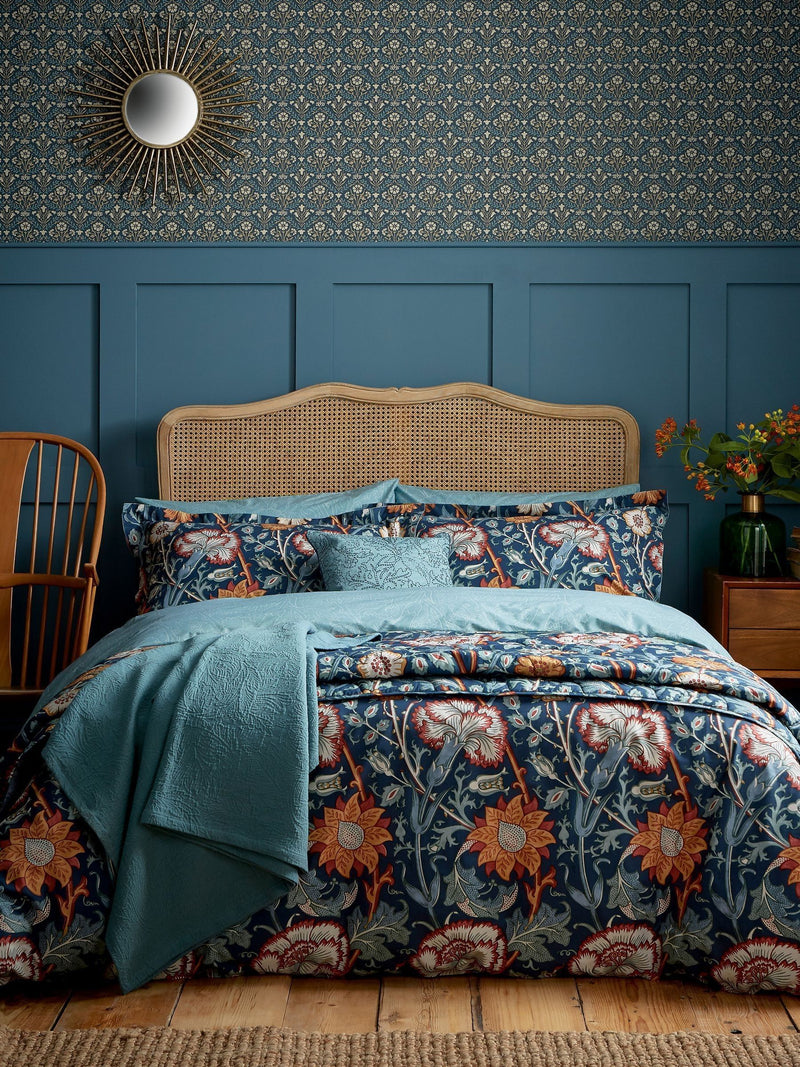 Morris & Co Teal Pink And Rose Duvet Set, imported from the UK