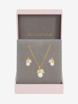 Jon Richard Rhodium Plated Cubic Zirconia Pearl and Leaf Necklace Set 18