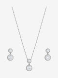 Rhodium Plated and Cubic Zirconia Double Halo Drop Jewellery Set