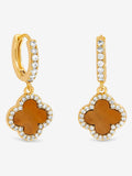 Gold Plated and Tigers Eye Clover Huggie Earrings