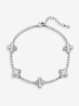Jon Richard Silver Rhodium Plated Diamond Station Clover Bracelet 190.5mm