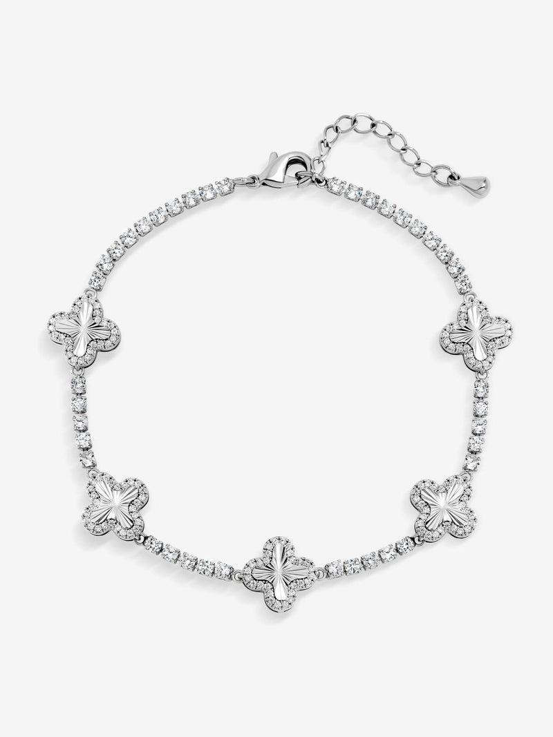 Jon Richard Silver Rhodium Plated Diamond Station Clover Bracelet 190.5mm, UK version