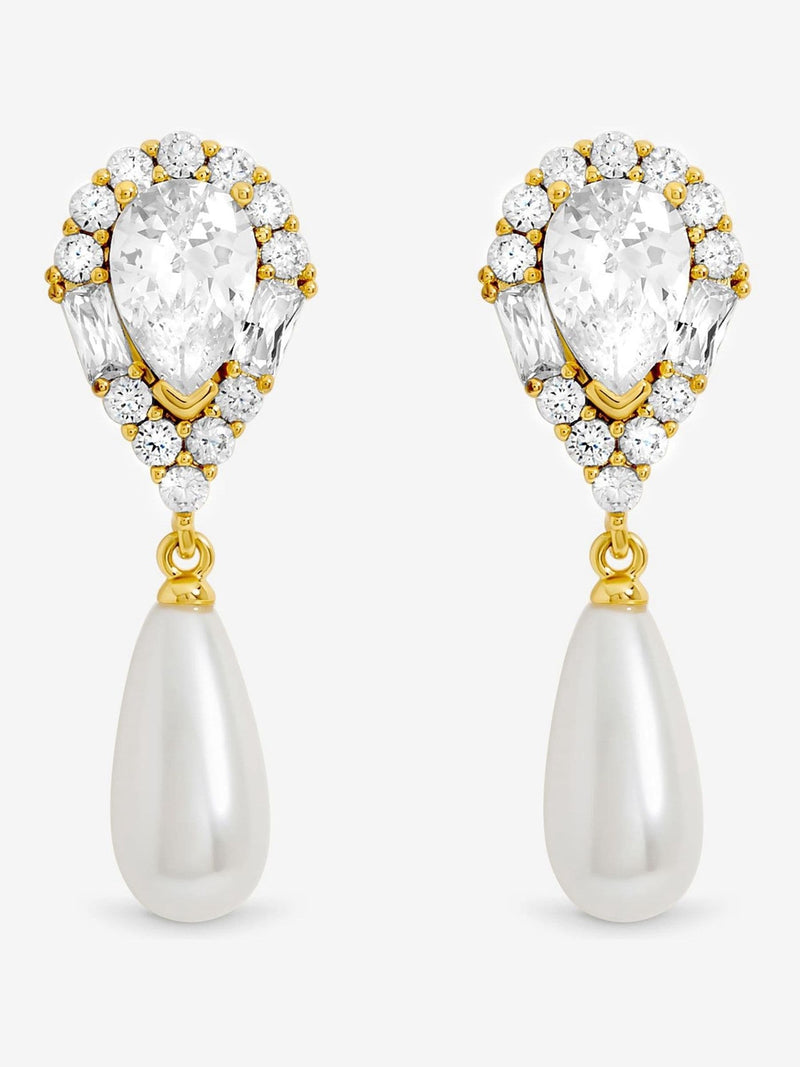 Jon Richard crystal and pearl drop earrings 7mm x 14mm, UK version
