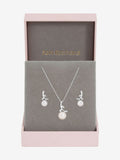 Rhodium Plated Crystal Leaf and Pearl Drop Jewellery Set with Gift Box