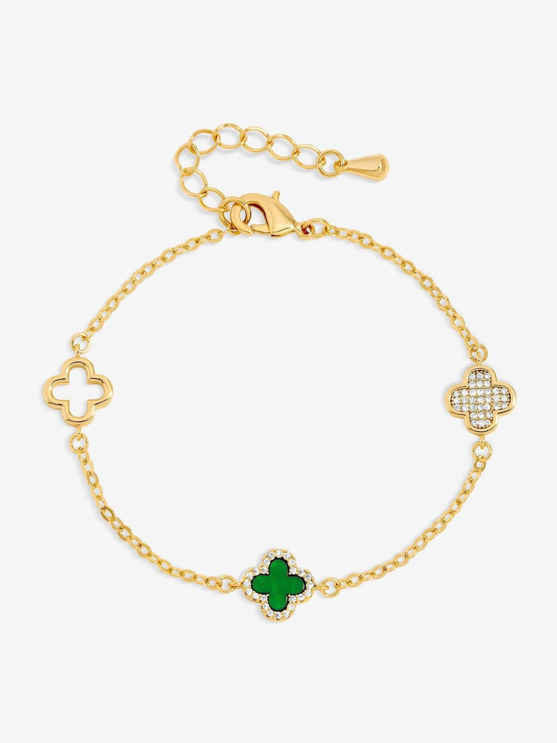 Jon Richard Gold Plated Pave and Malachite Clover Bracelet