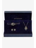 Gold Plated Crystal and Polished Heart Trio Jewellery Set with Secure Fastenings
