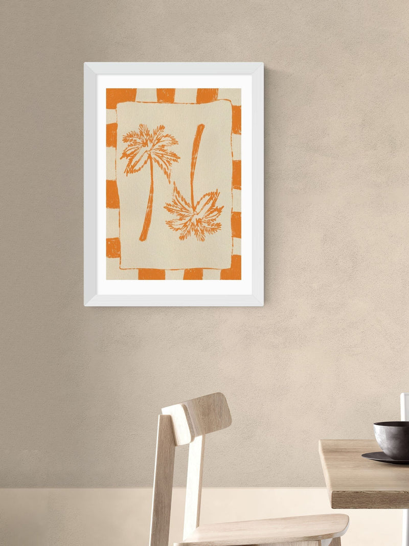 East End Prints White Palm Paradise Orange Wall Art Print by Shatha Dafai