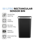Tower Black Rectangular Sensor Bin 50L - British product