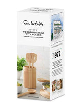 Sur La Table Set of 4 Wooden Utensils with Holder - Kitchen Utensil Set