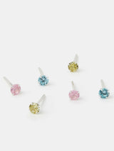 Accessorize Silver Tone Sterling Diamanté Stud Earrings 3 Pack