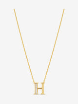 Inicio 14K Gold Plated Mother of Pearl Initial H Necklace Pendant 10x15mm