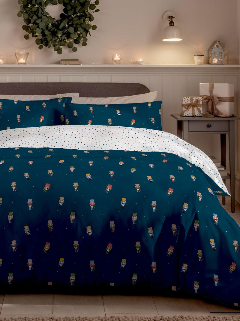 Copenhagen Home Blue Nutcracker Christmas Single Duvet Cover Set - British product