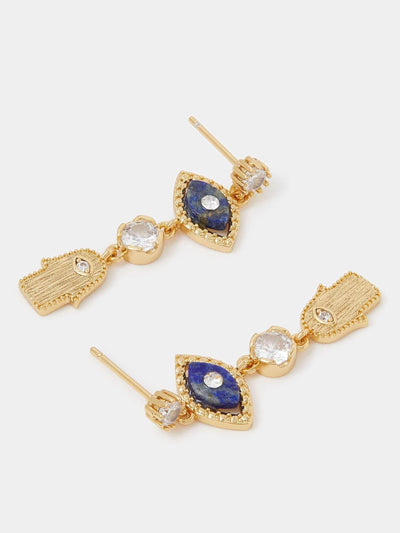 Accessorize Gold Tone 14ct Plated Eye & Hamsa Drop Earrings