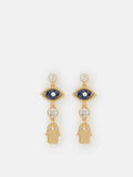 Accessorize gold tone 14ct plated eye and hamsa drop earrings - British product