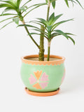 Oliver Bonas Orange Large Flor Ceramic Plant Pot & Dish