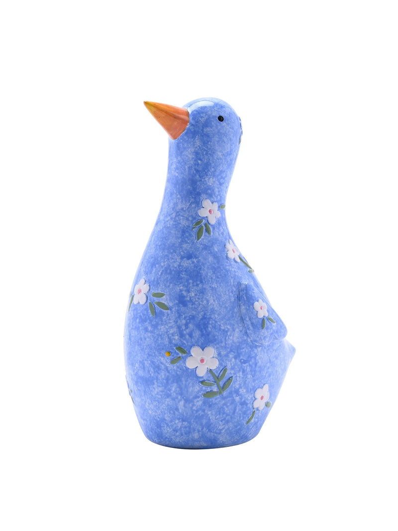 Widdop blue floral print duck resin figurine 17cm (British brand)