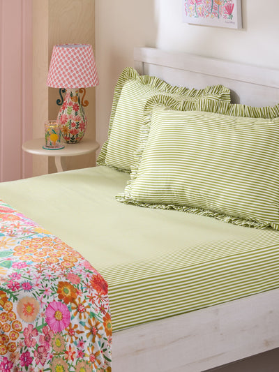 Lucy Tiffney Green Stripe 180 Thread Count Fitted Sheet