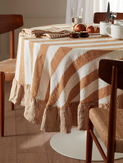 Secret Linen Store Amber Wide Stripe Round Linen Tablecloth 180cm