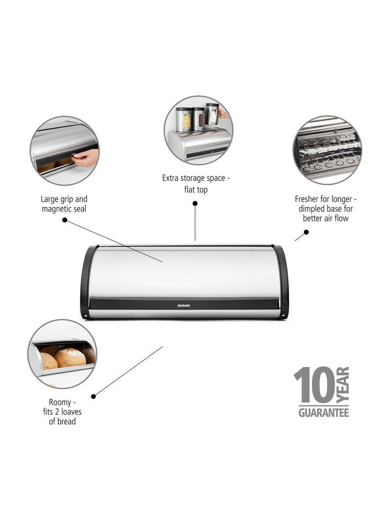 Brabantia Matt Steel Fingerprint Proof Roll Top Bread Bin