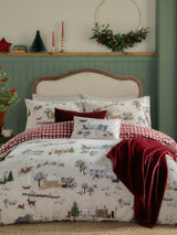 Furn Cream Burgundy Cotswolds Christmas Duvet Cover and Pillowcase Set