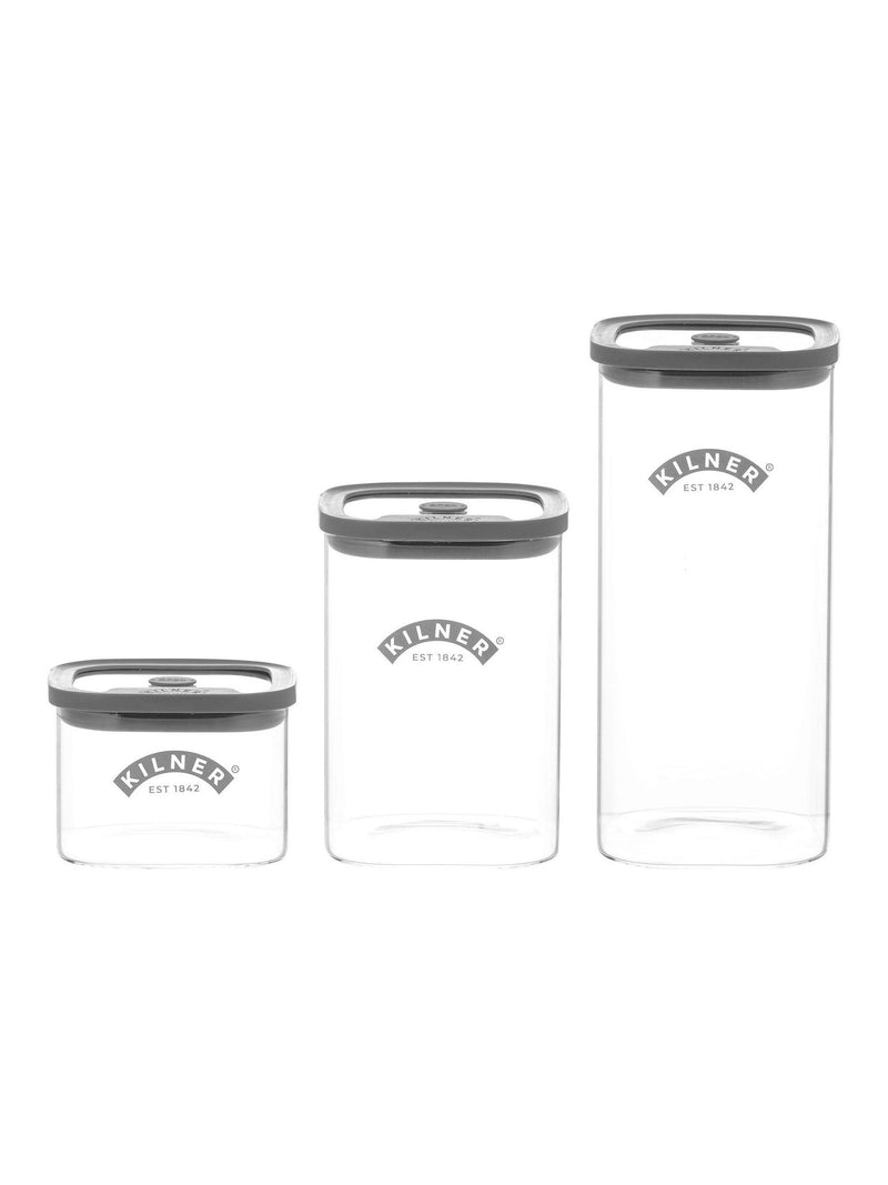 Kilner 3 piece glass storage jar set with 500ml, 1L, and 1.5L jars, UK version