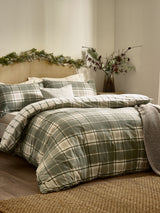 Wylder Nature Green Brushed Cotton Braemar Check Duvet Cover Set